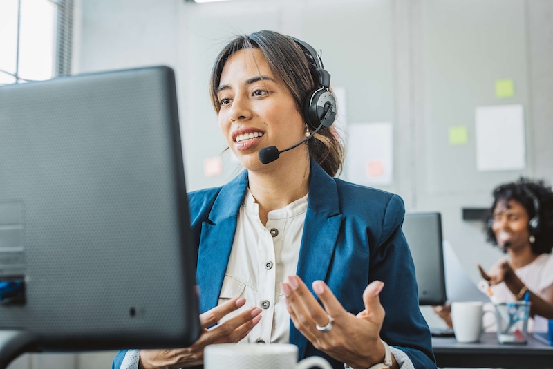 Woman speaking on headset