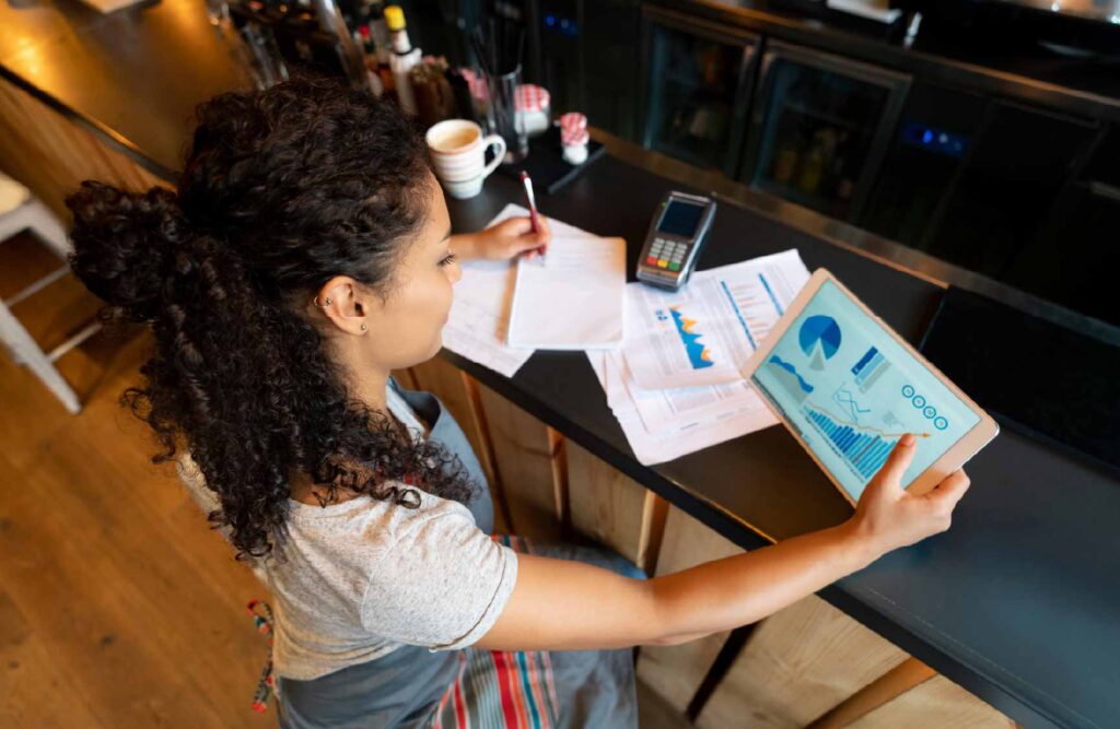 Woman looking at charts